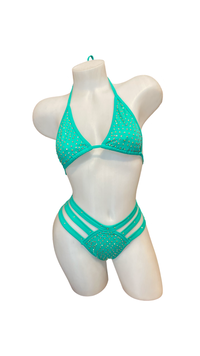 Rhinestone Triple Strap Bikini Set Jade