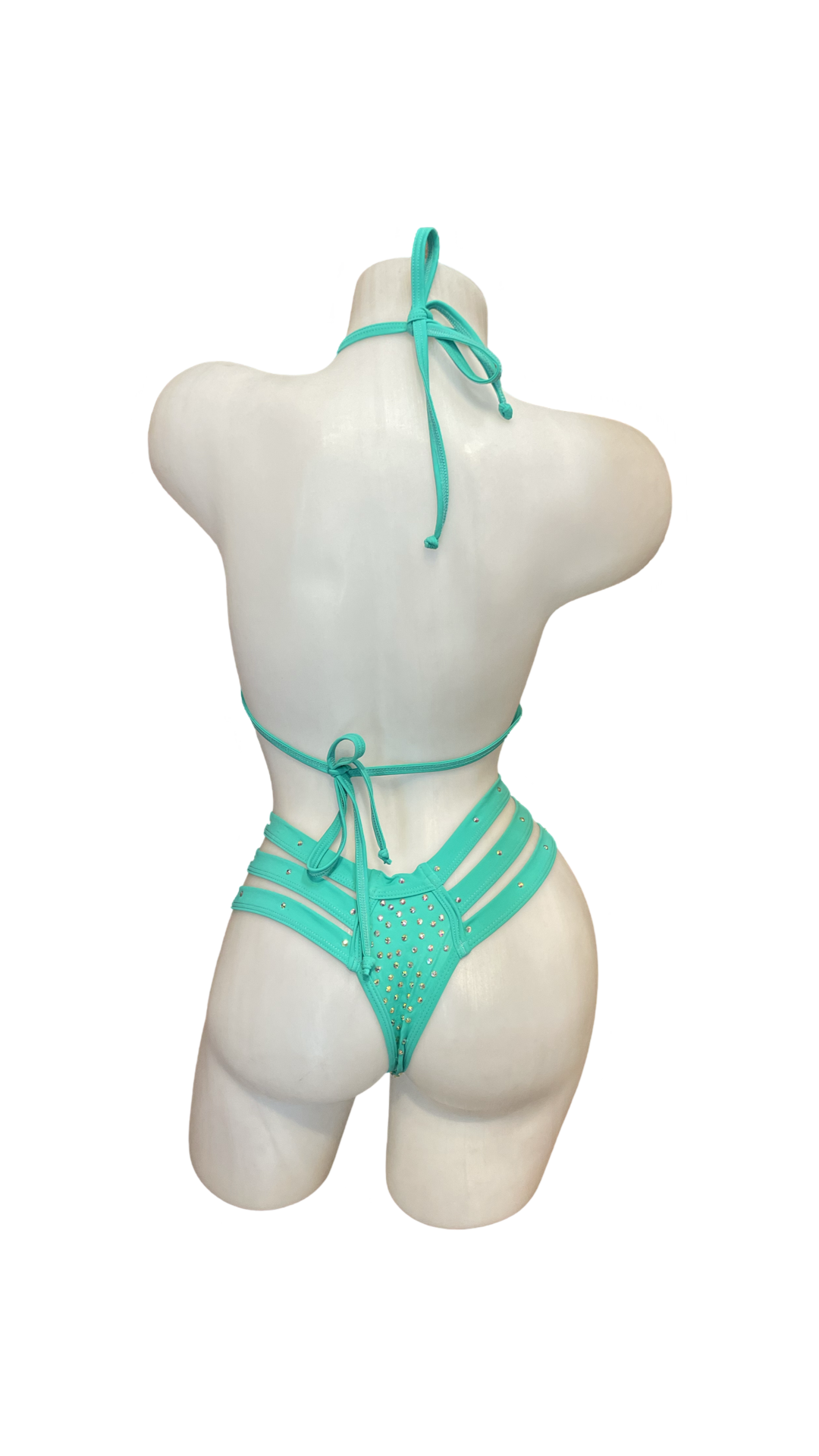 Rhinestone Triple Strap Bikini Set Jade