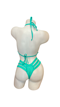 Rhinestone Triple Strap Bikini Set Jade