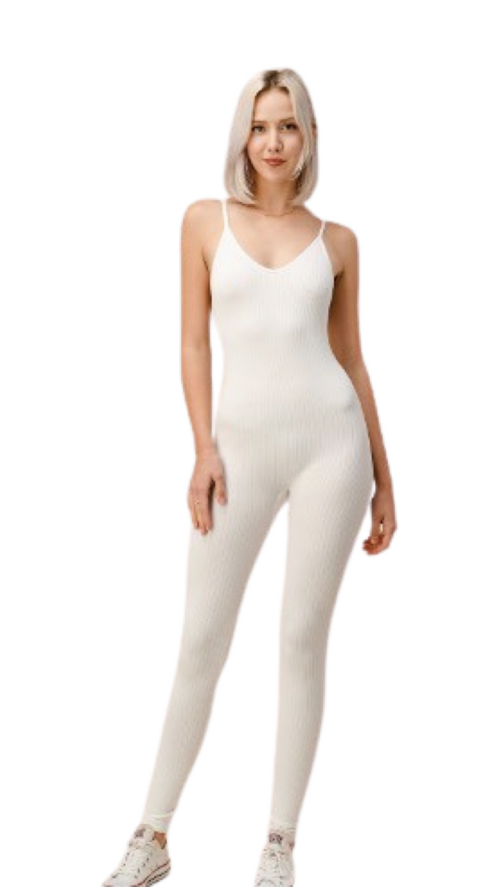 Ribbed Jumpsuit White