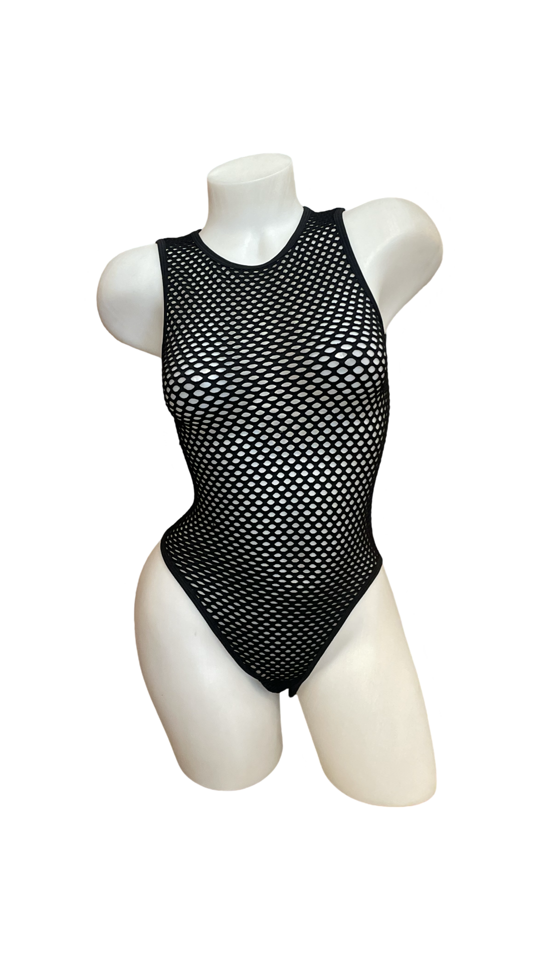 Fishnet Bodysuit with Snap Crotch Black