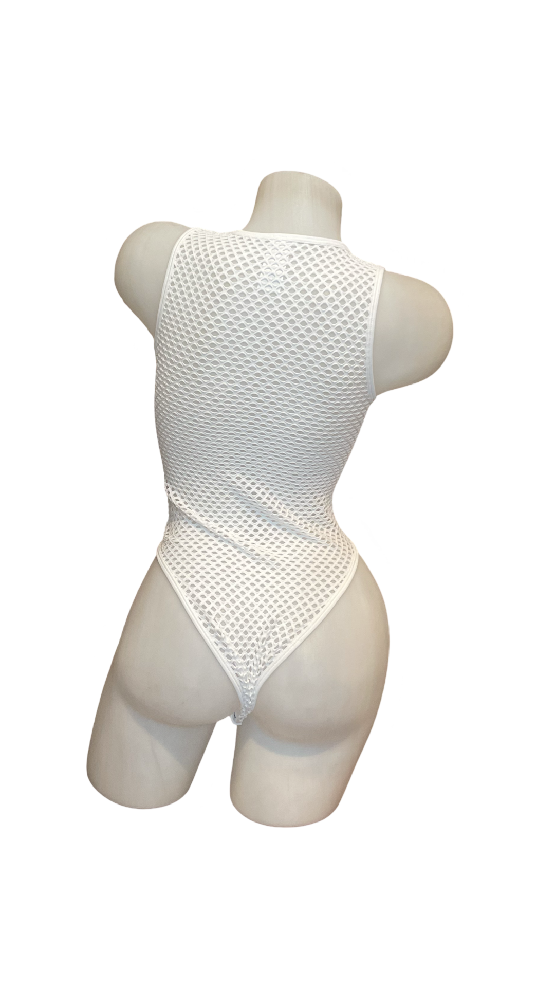 Fishnet Bodysuit with Snap Crotch White