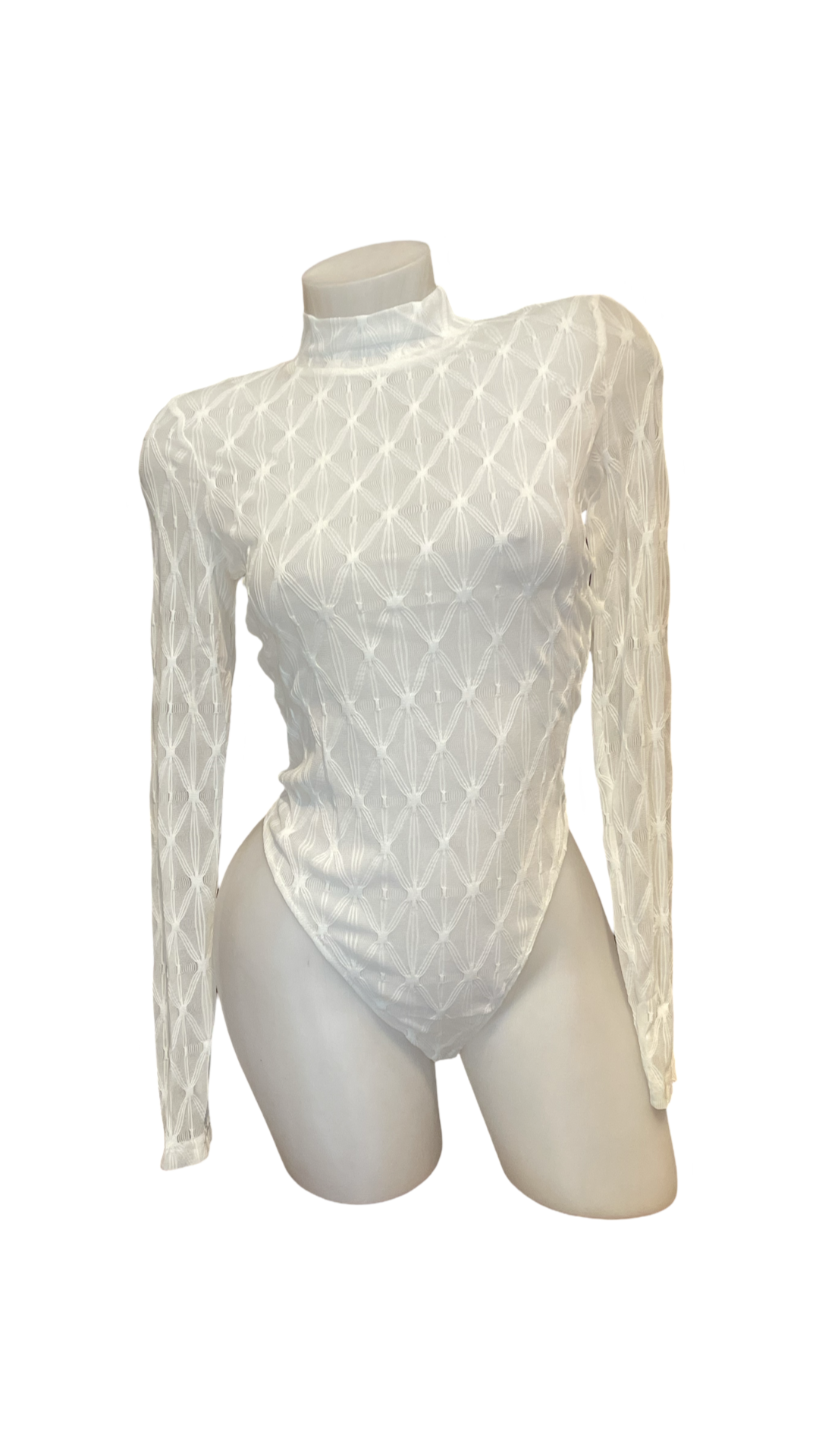 Long Sleeve Geometric Bodysuit White