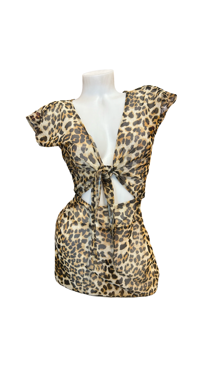 X9 Bikini: Cheetah Mesh Front Tie Dress