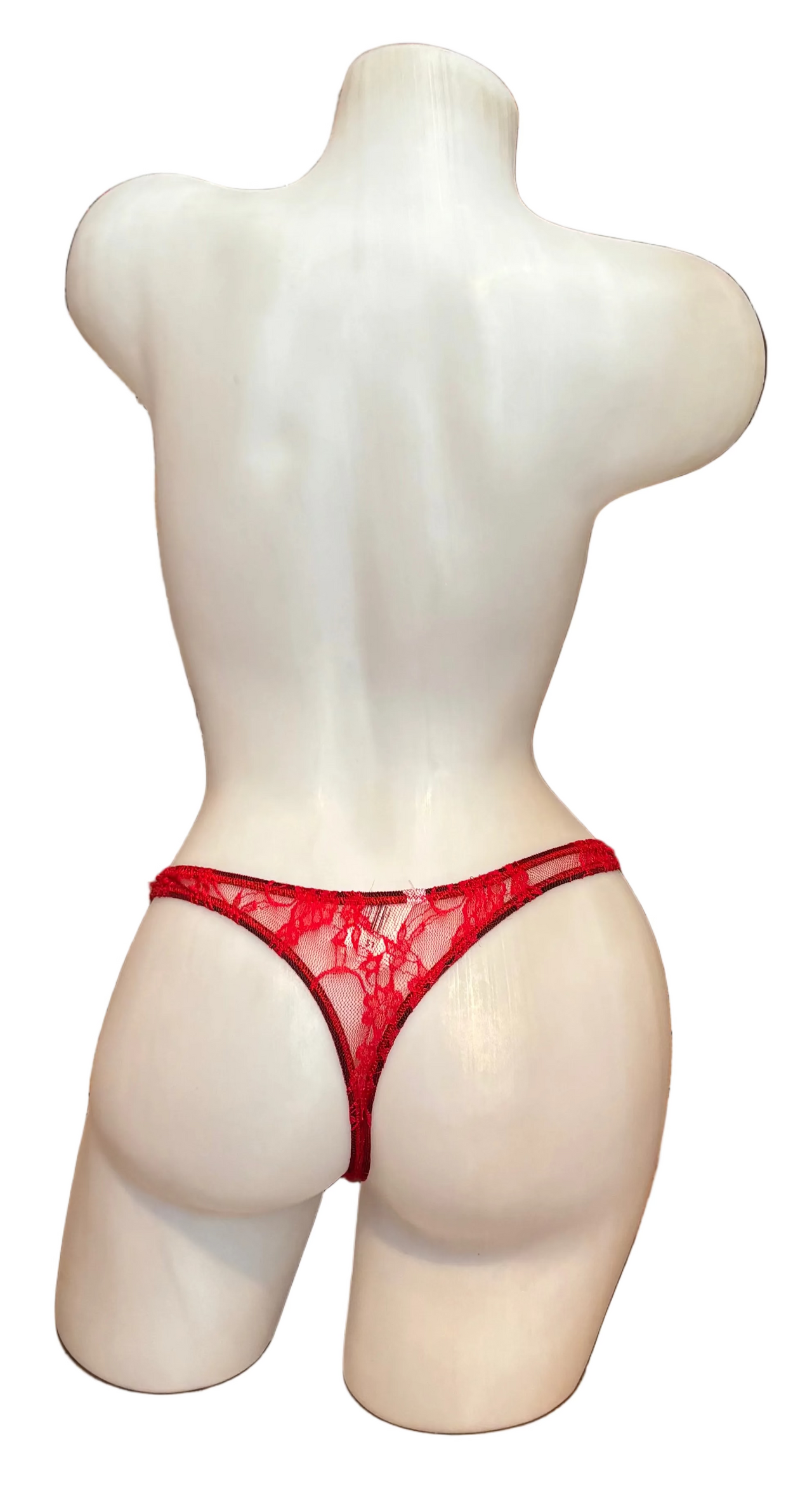 Lace Detachable T-Back Thong with Clips - Red