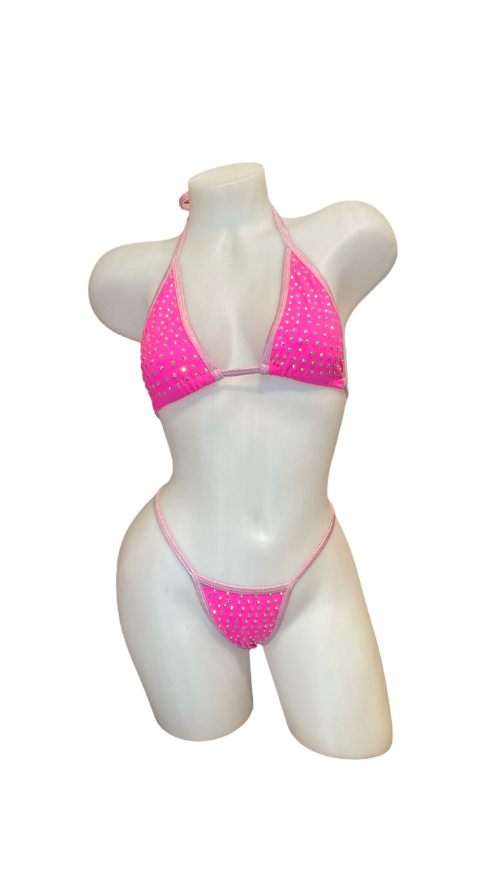 Rhinestone Bikini Hot Pink Trim