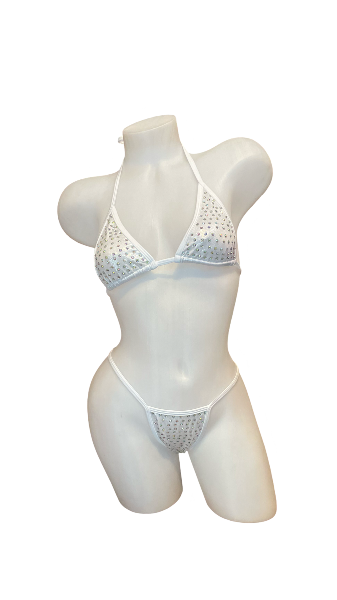 Rhinestone Bikini Metallic White