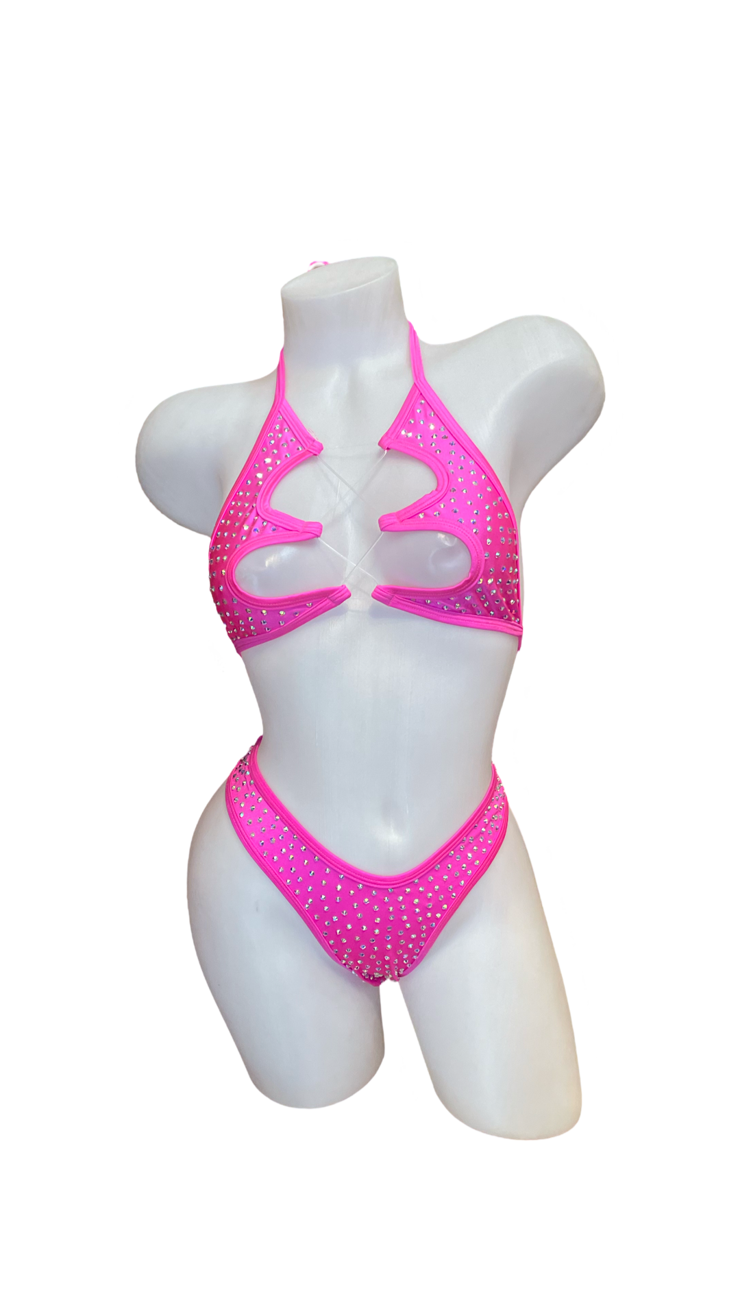 Rhinestone Halter Top and Thong Set Hot Pink