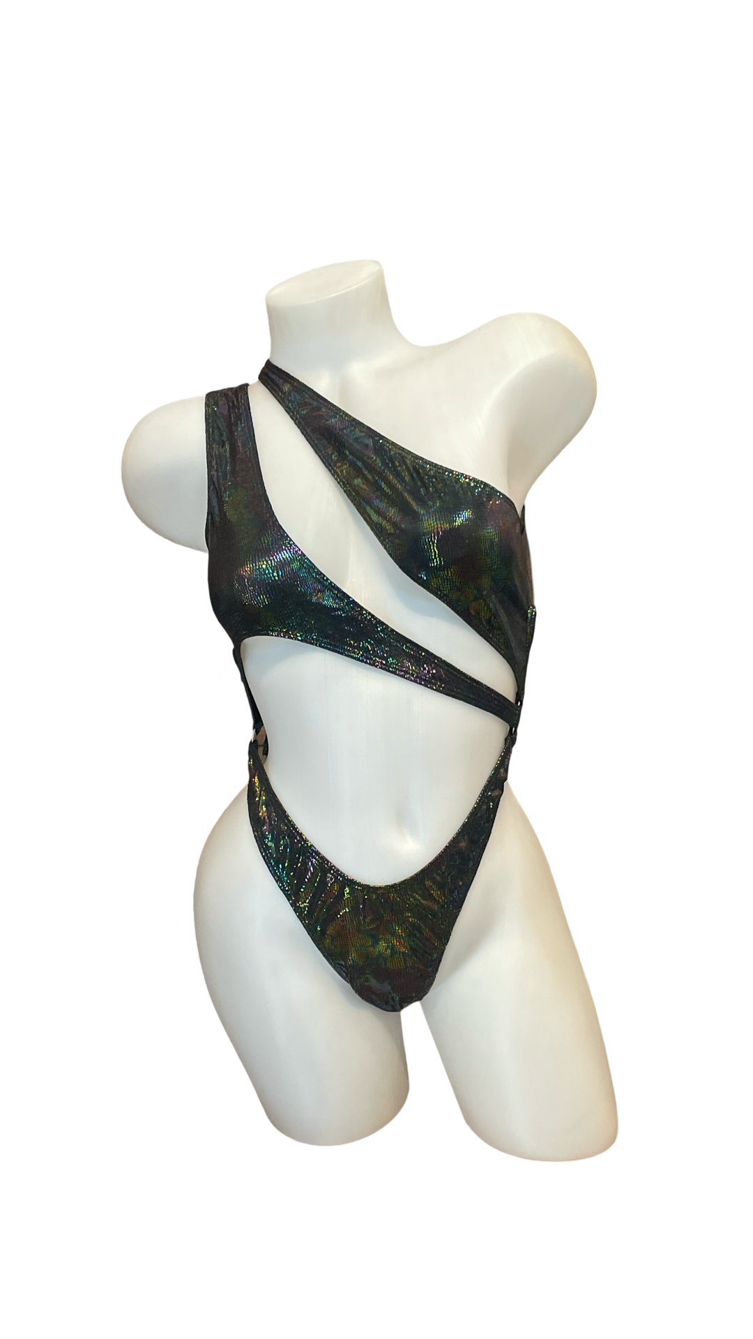 Asymmetrical Bodysuit - Holographic Black - Model Express Vancouver