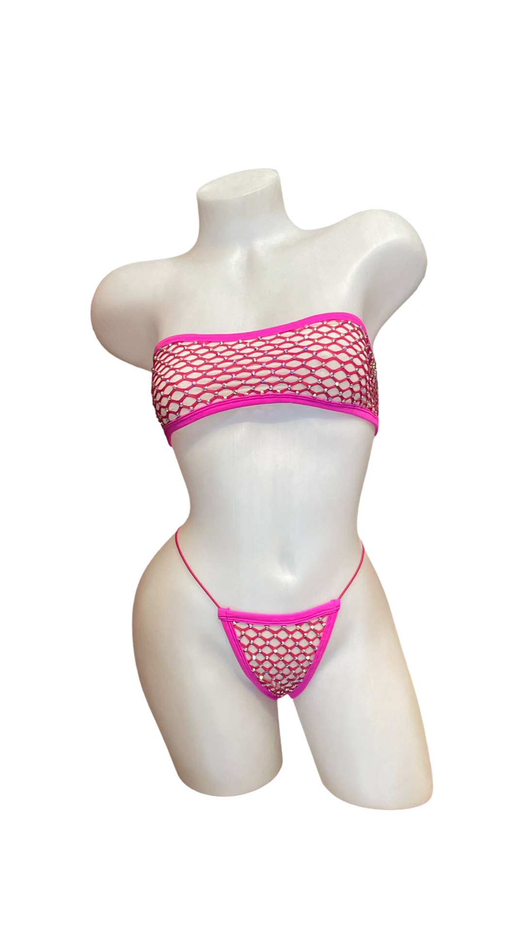 Crystal Bandeau Bikini Set - Hot Pink