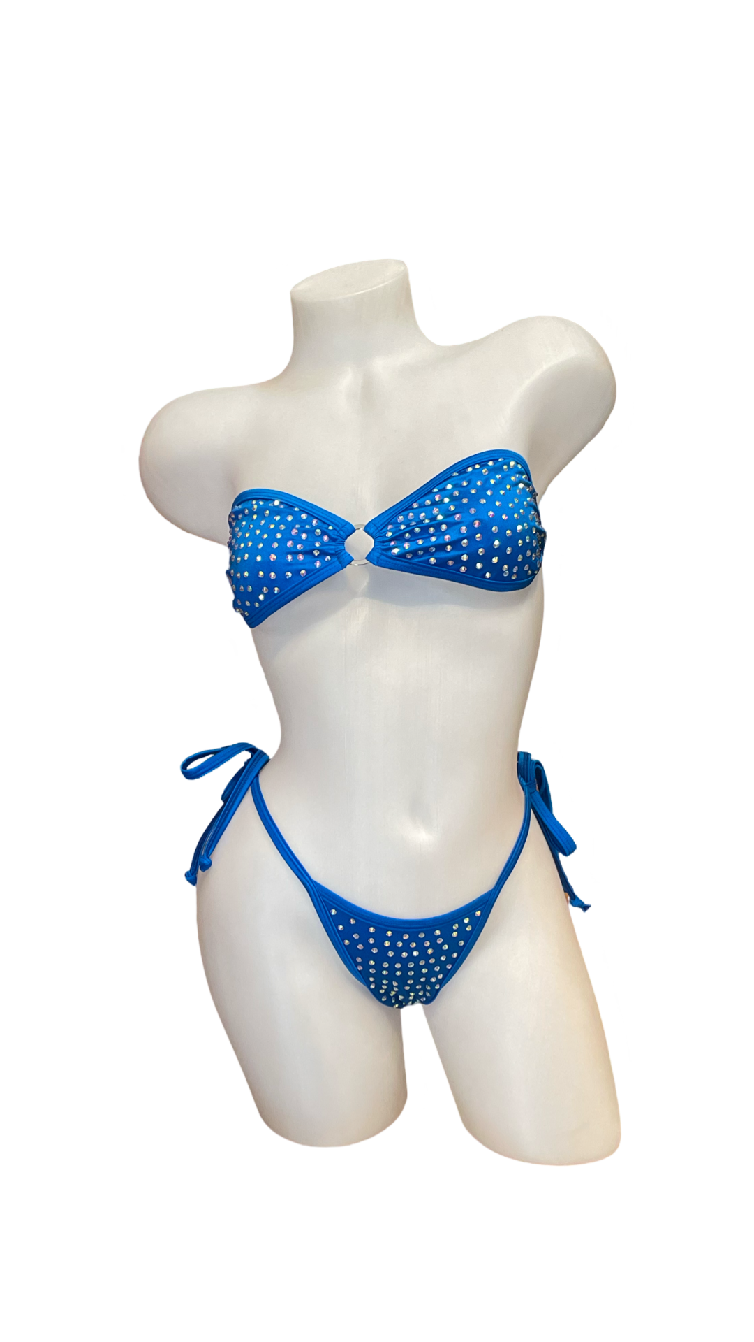 Rhinestone Tie Bandeau Bikini Royal Blue