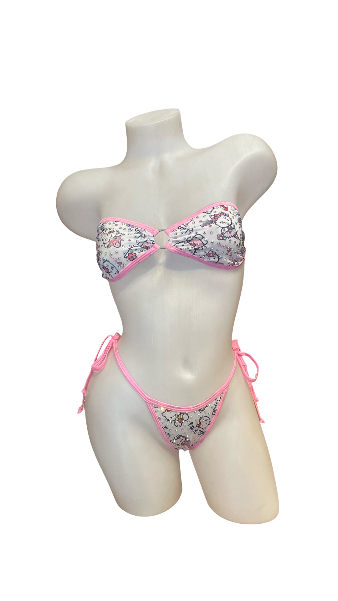 Rhinestone Tie Bandeau Bikini Hello Kitty