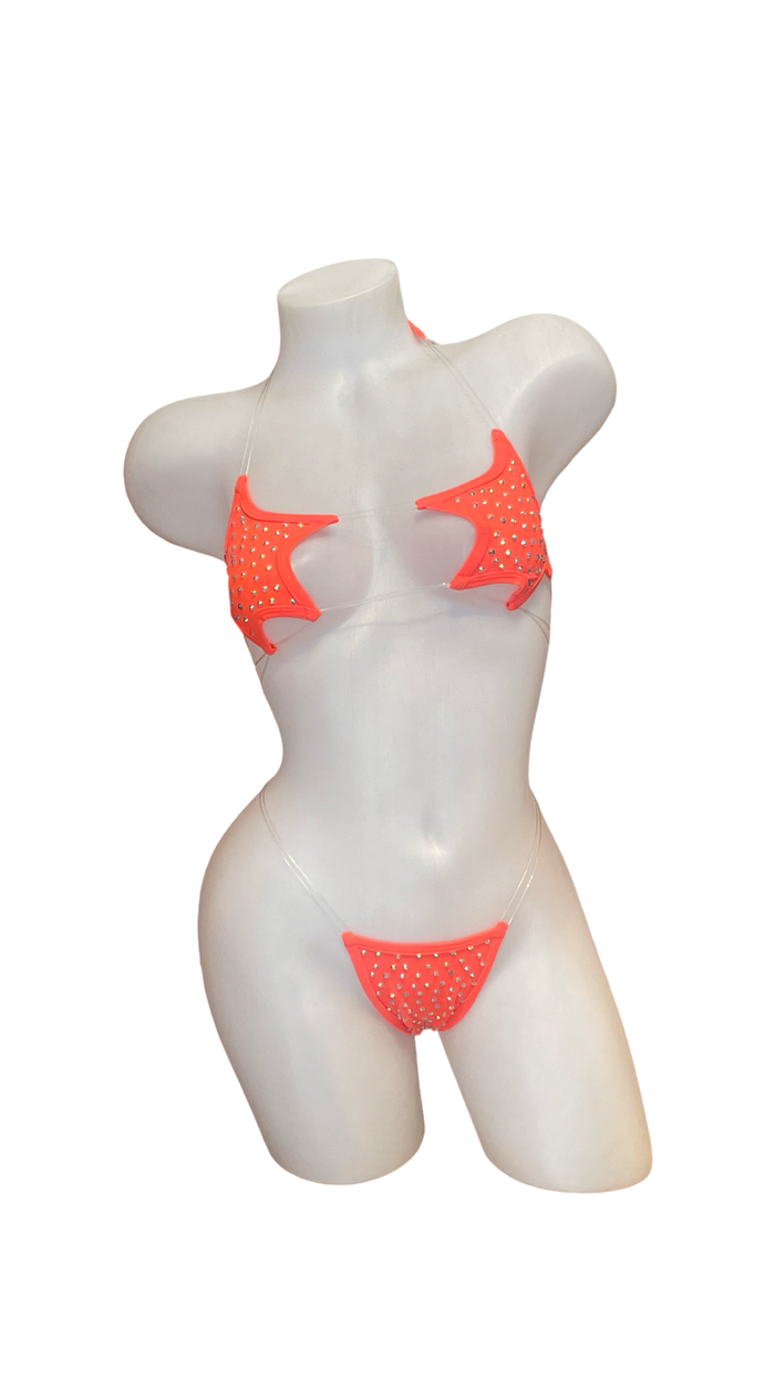 Rhinestone Star Bikini - Orange