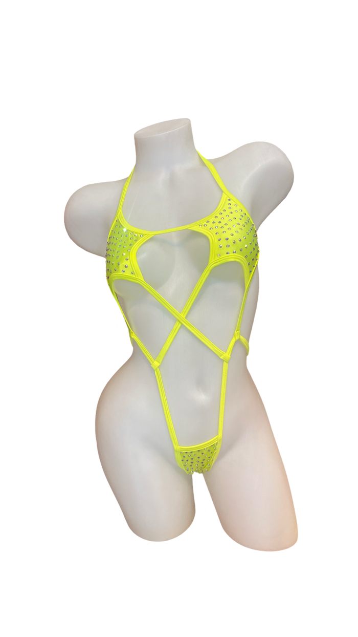 Rhinestone Star Sling Shot Neon Yellow