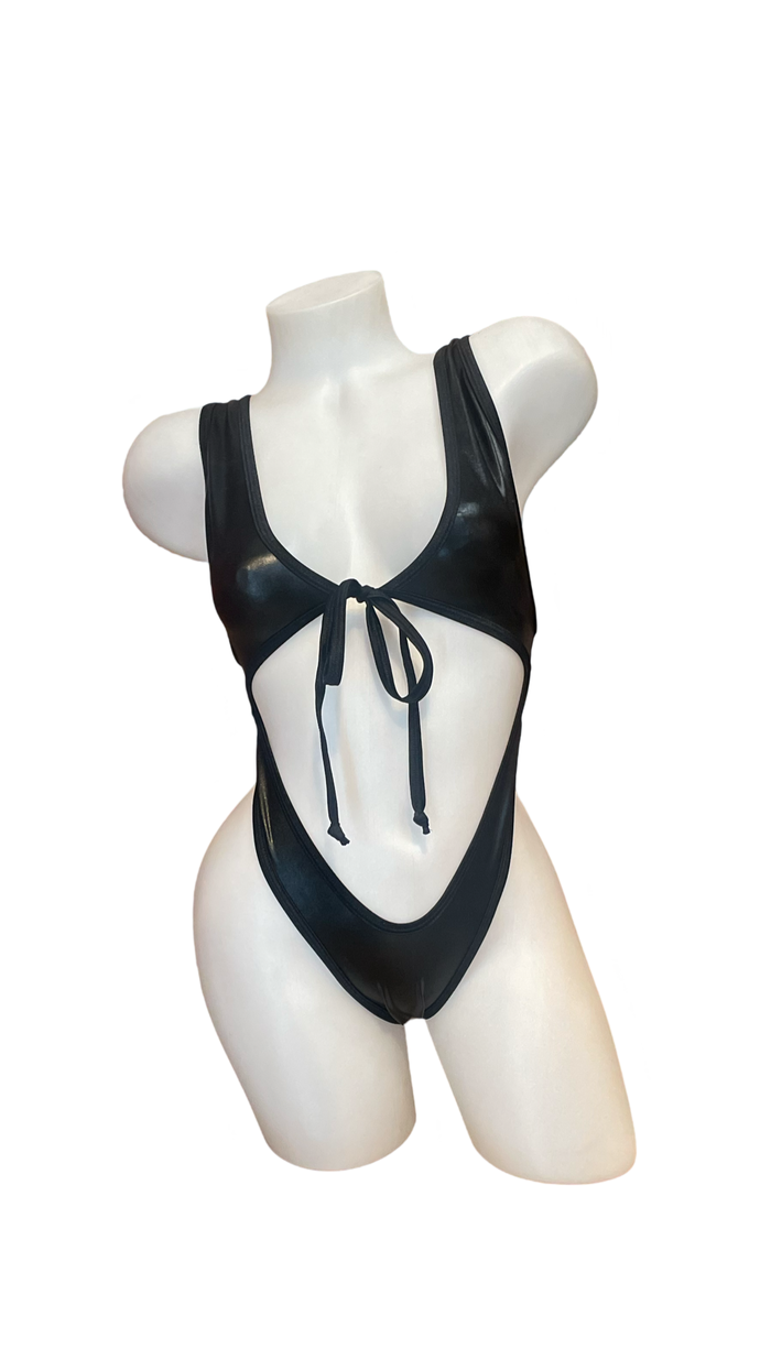 Front Tie One Piece - Wetlook Black