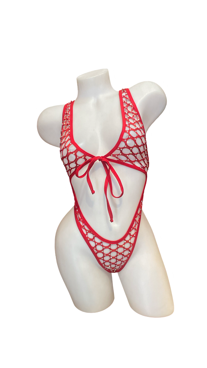 Front Tie One Piece - Pothole Red