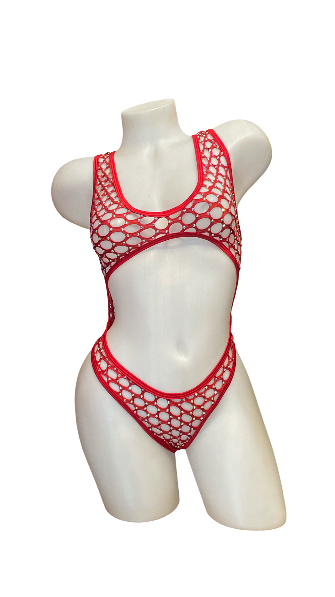 Rhinestone Bralette One Piece Pot Hole Red - INSTORE - Model Express Vancouver