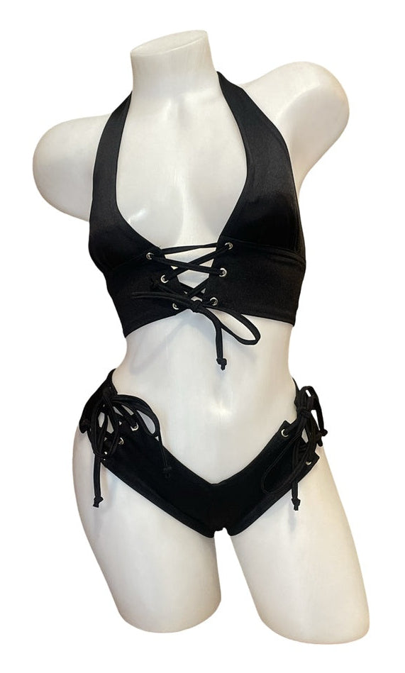 Lace Up Halter Top and Short Set Black - Model Express Vancouver