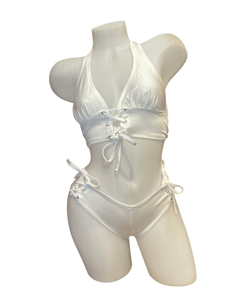 Lace Up Halter Top and Short Set White - Model Express Vancouver