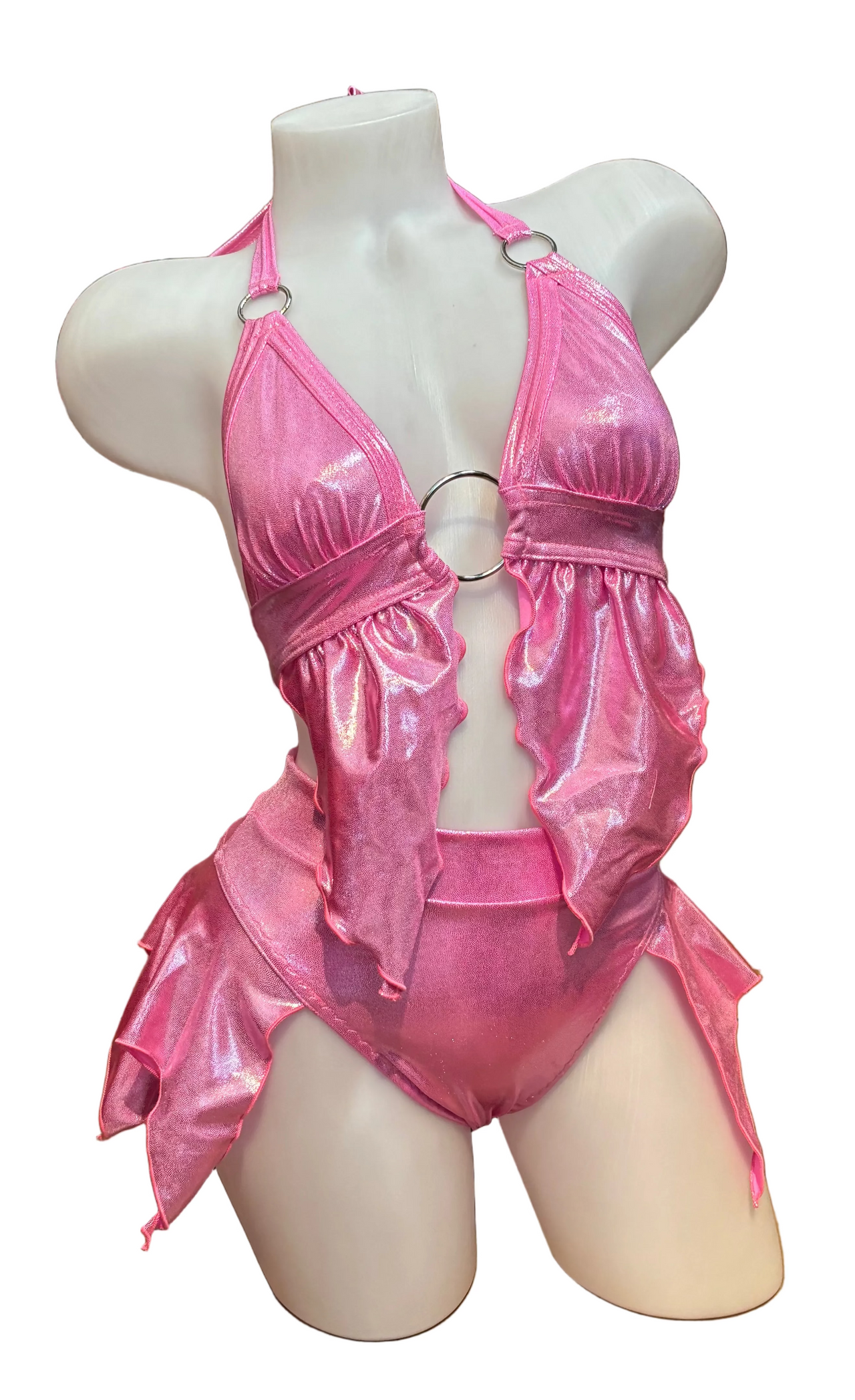 Halter Ruffle Top and Ruffle High Waisted Bottom Set Baby Pink