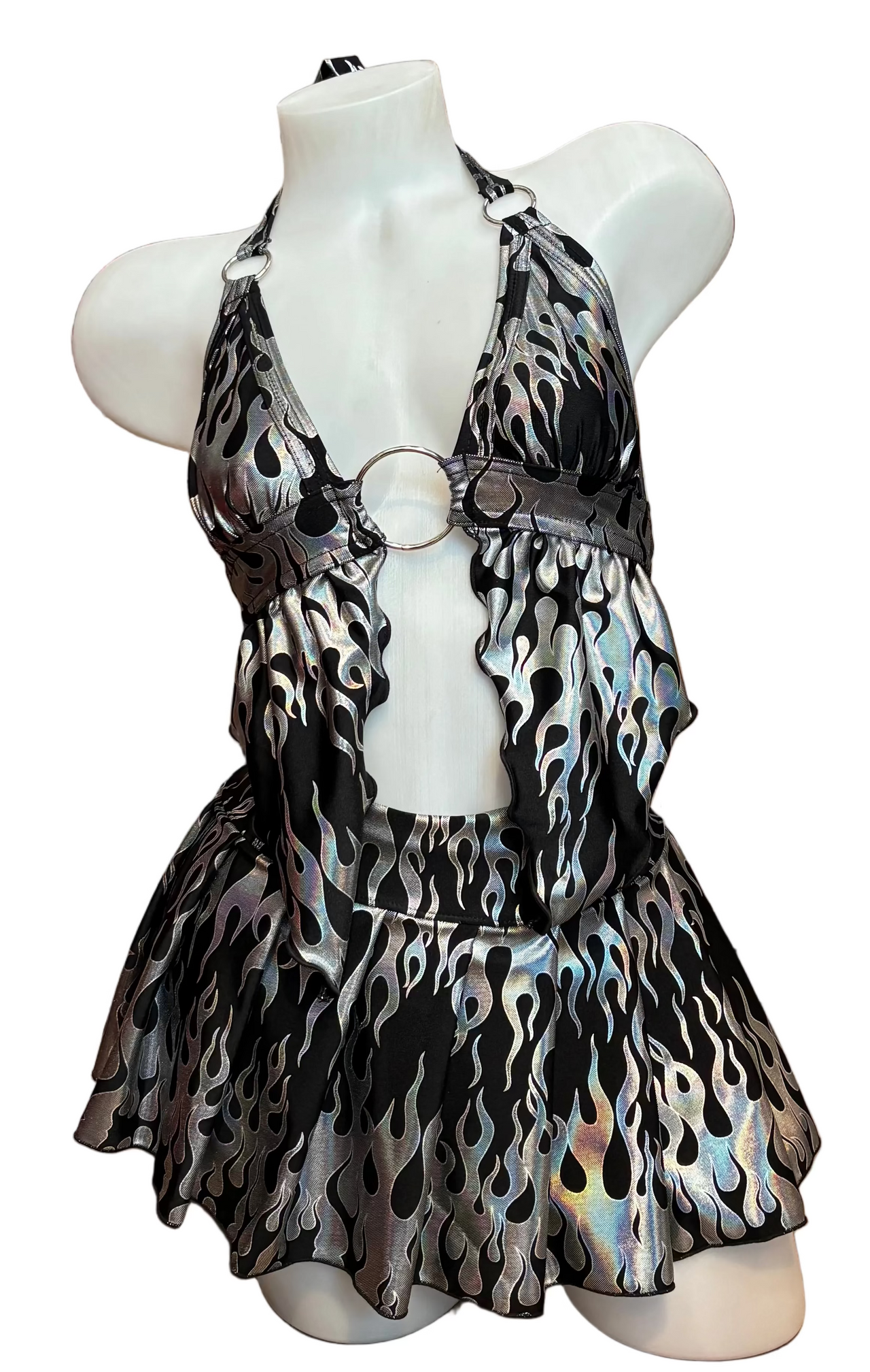 Halter Ruffle Top and Skirt Set Silver