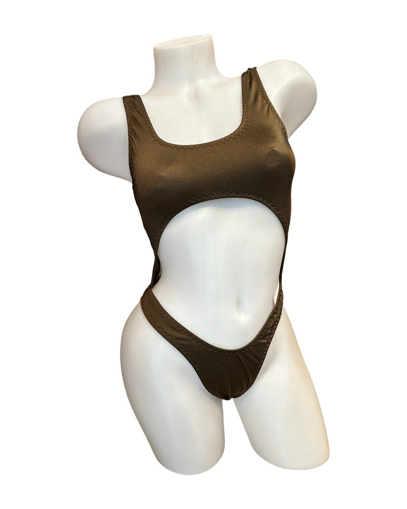 Bralette Top Thong Back Bodysuit Brown - Model Express Vancouver