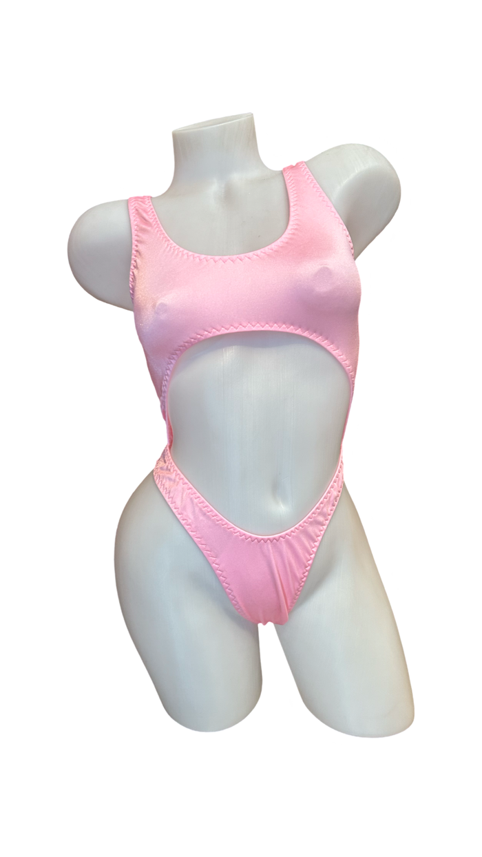 Bralette Top Thong Back Bodysuit Baby Pink