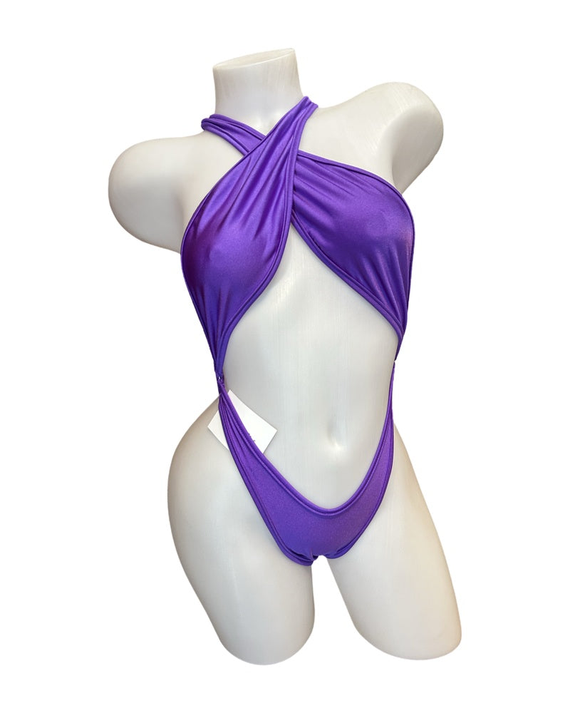 Cross Shoulder Bodysuit Purple - Model Express Vancouver