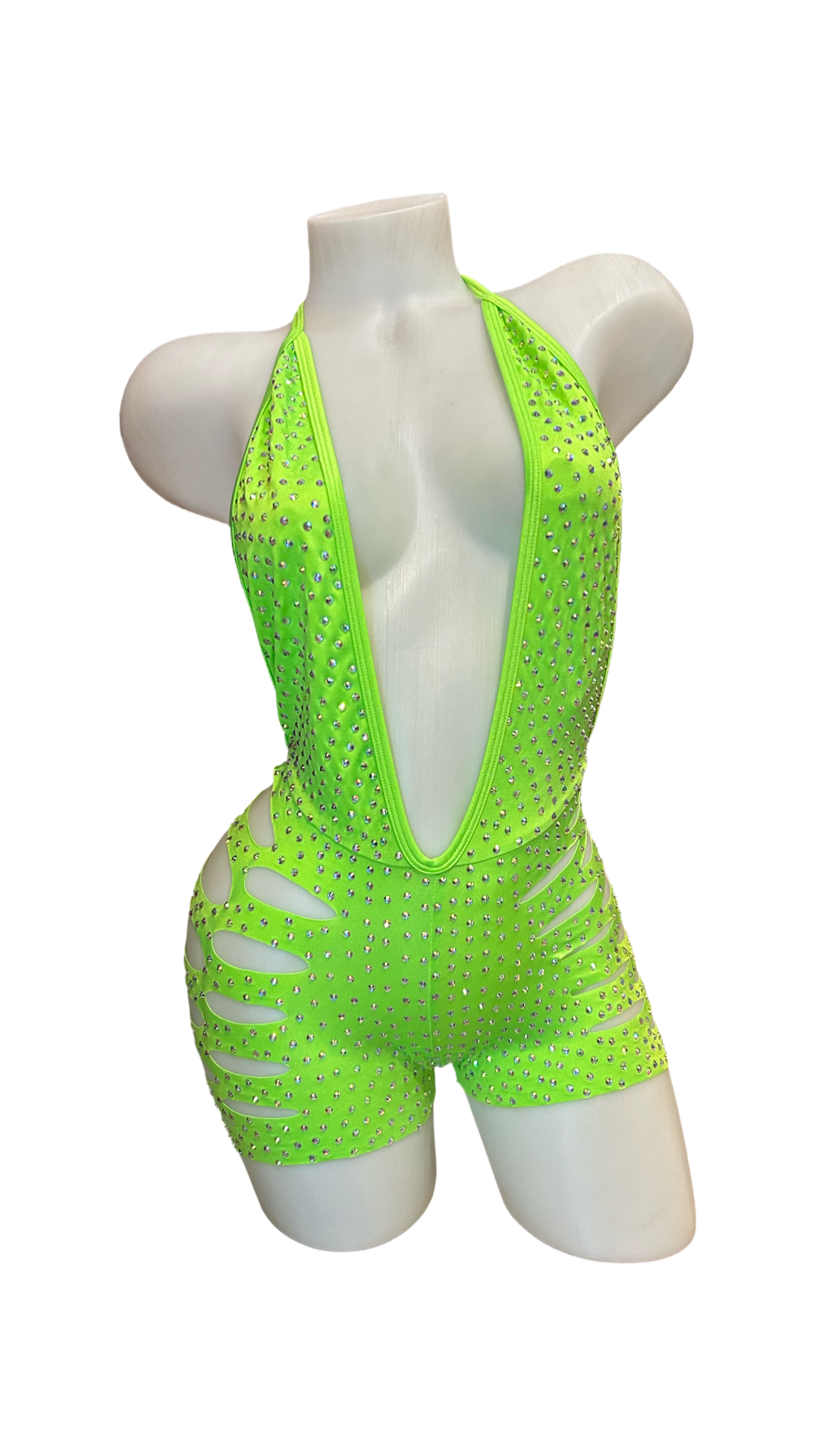Rhinestone One Piece Short Set Neon Green - Model Express Vancouver