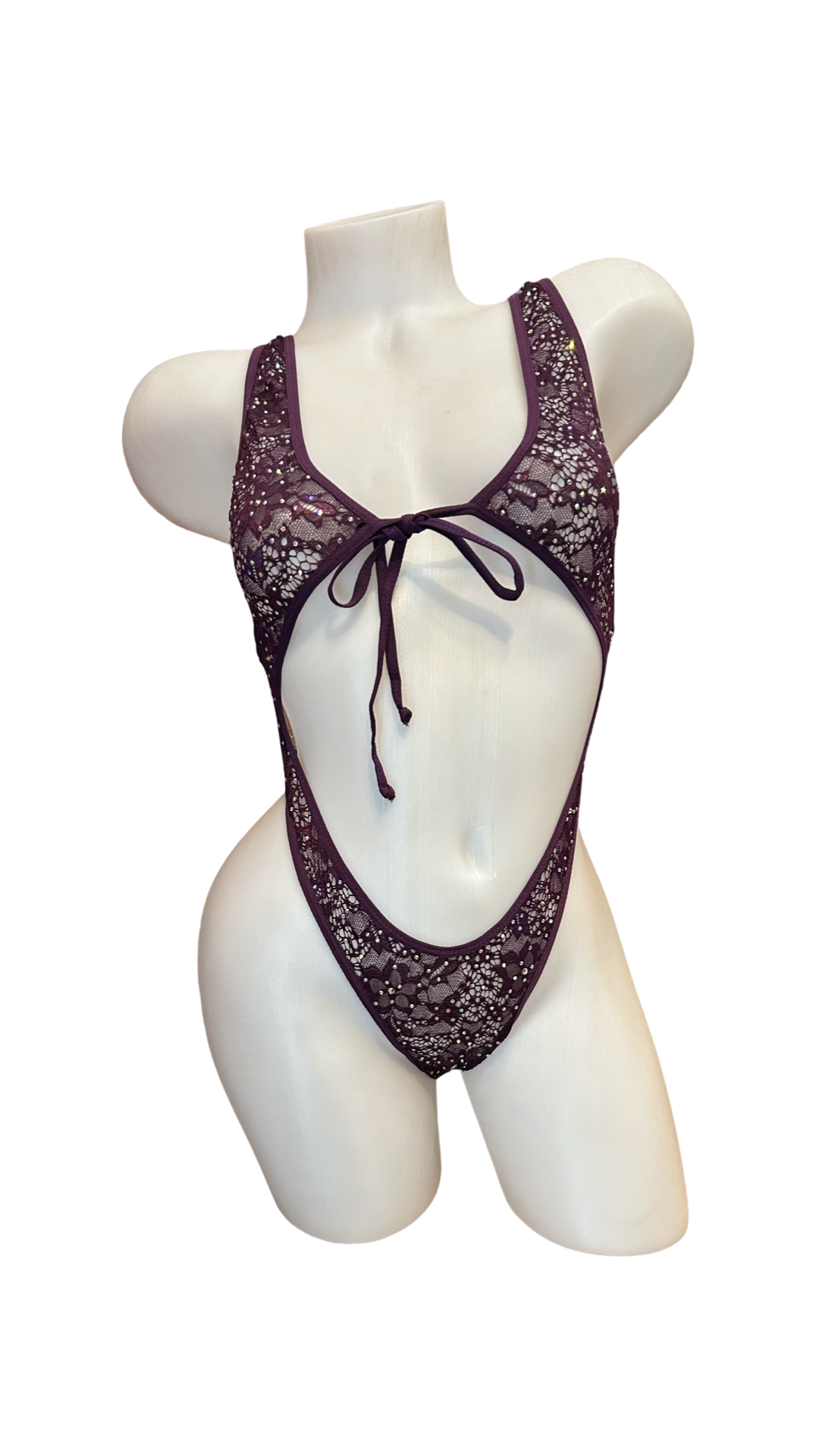 Crystal Lace Front Tie Bodysuit Violet - Model Express Vancouver