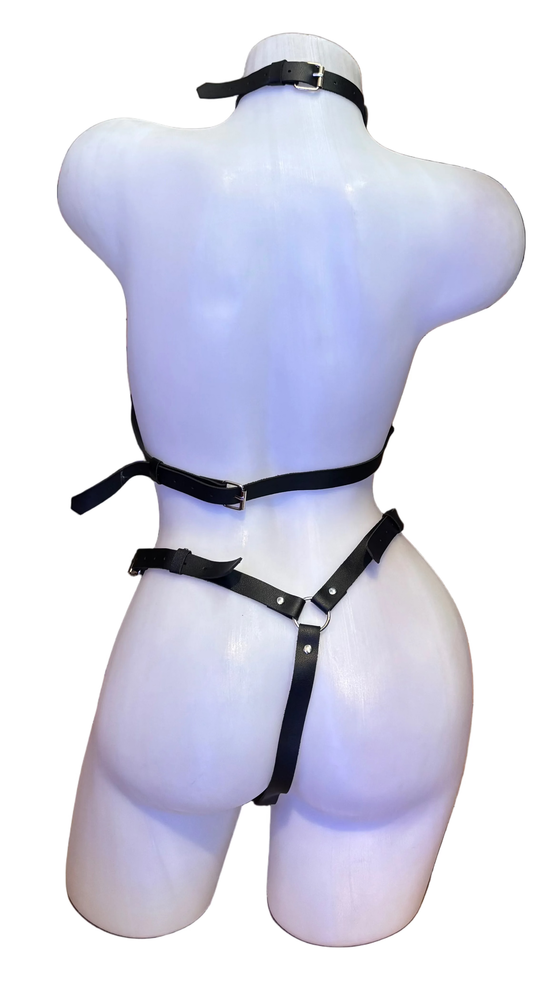 BS Faux Leather Harness Bikini lingerie featuring a stylish, adjustable faux leather harness design with metal accents.