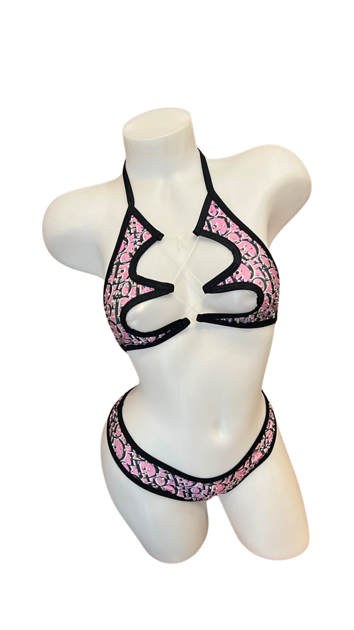 Zig Zag 3 Pc Bikini Set Design Hot Pink/Black