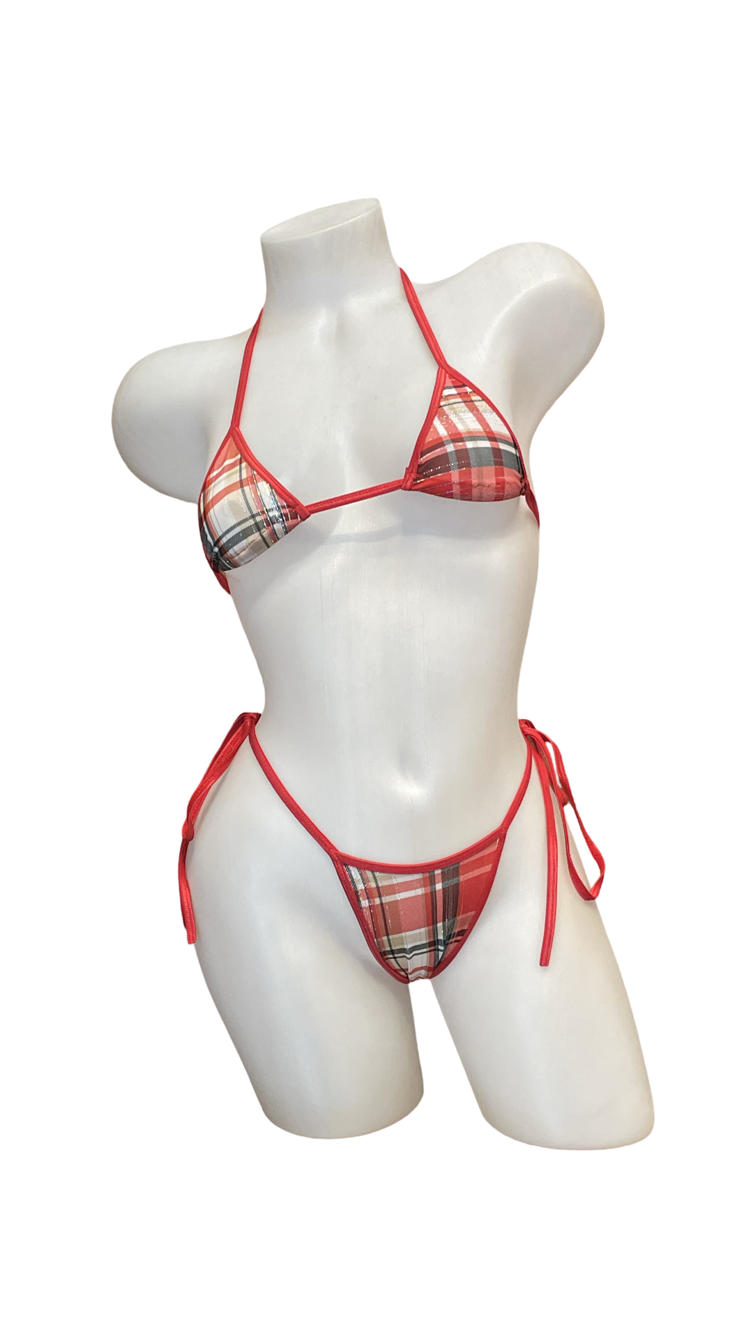 X9 Bikini: Red Plaid Sparkle (Thong Bottoms)