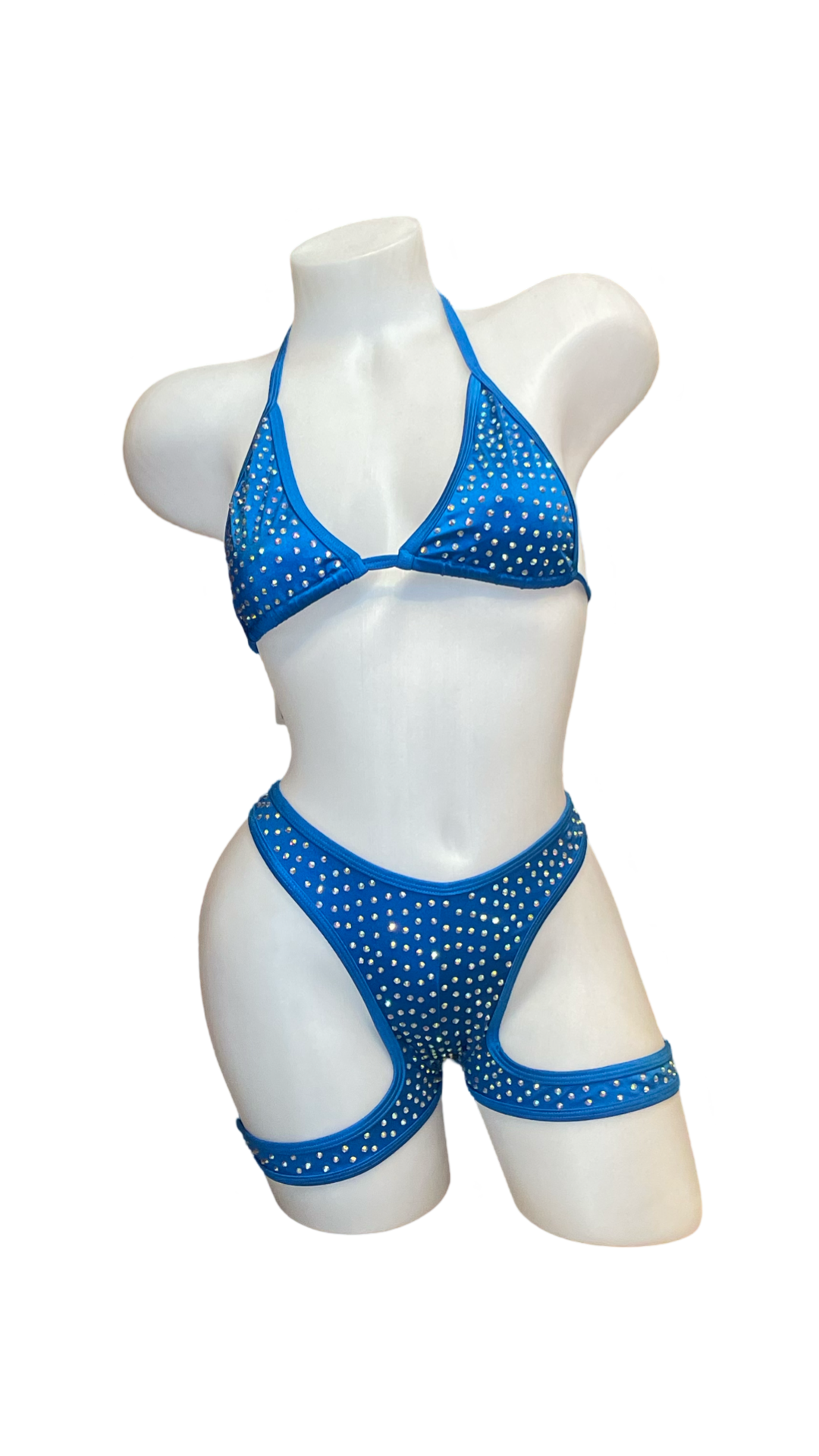 Rhinestone Triangle Top Booty Garter Shorts Royal Blue - Model Express Vancouver