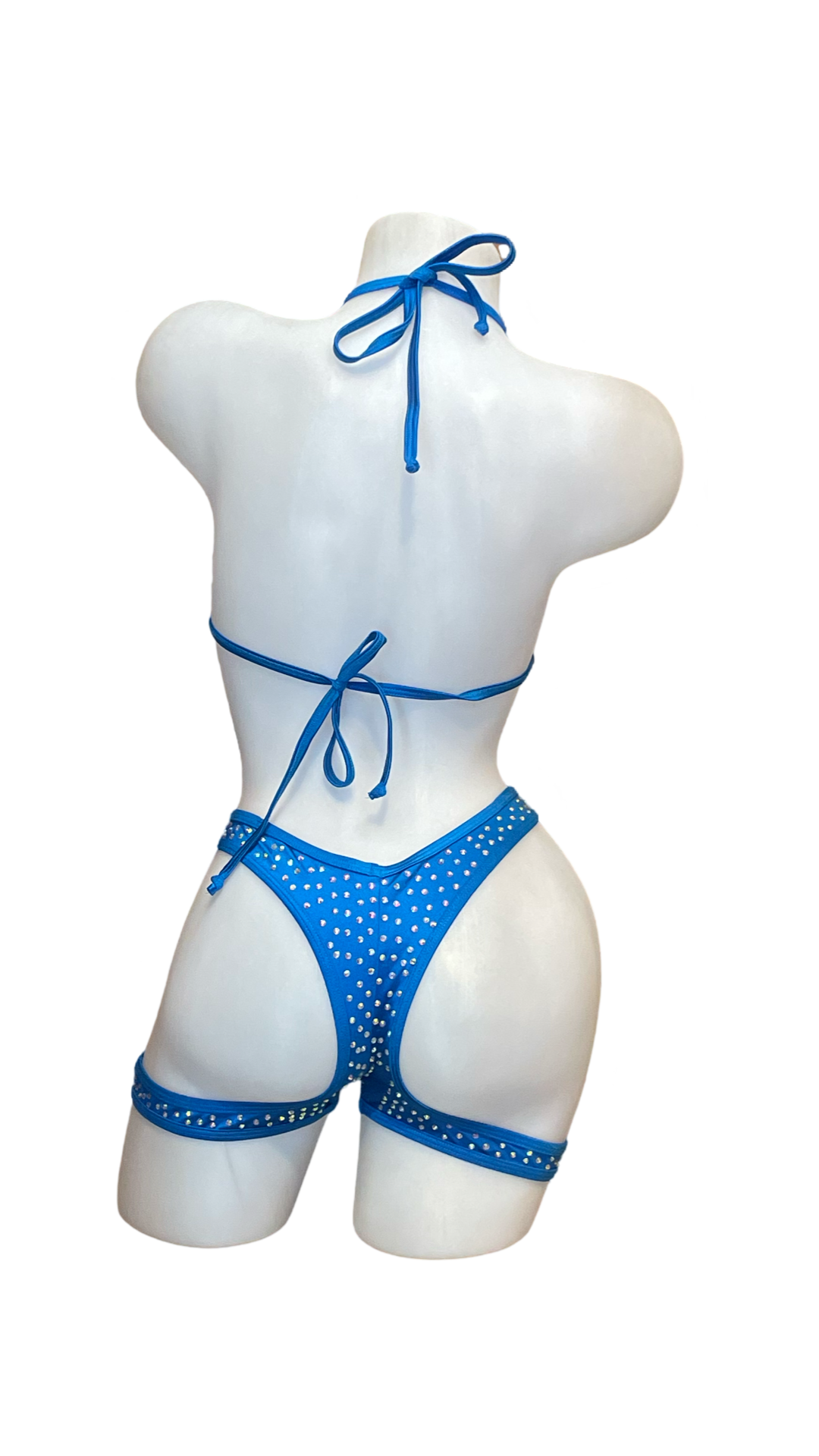 Rhinestone Triangle Top Booty Garter Shorts Royal Blue - Model Express Vancouver