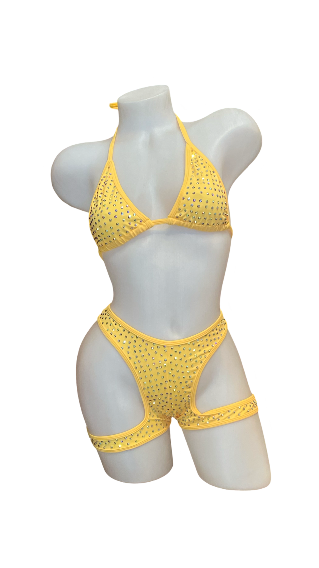 Rhinestone Triangle Top Booty Garter Shorts Sunshine Yellow - Model Express Vancouver
