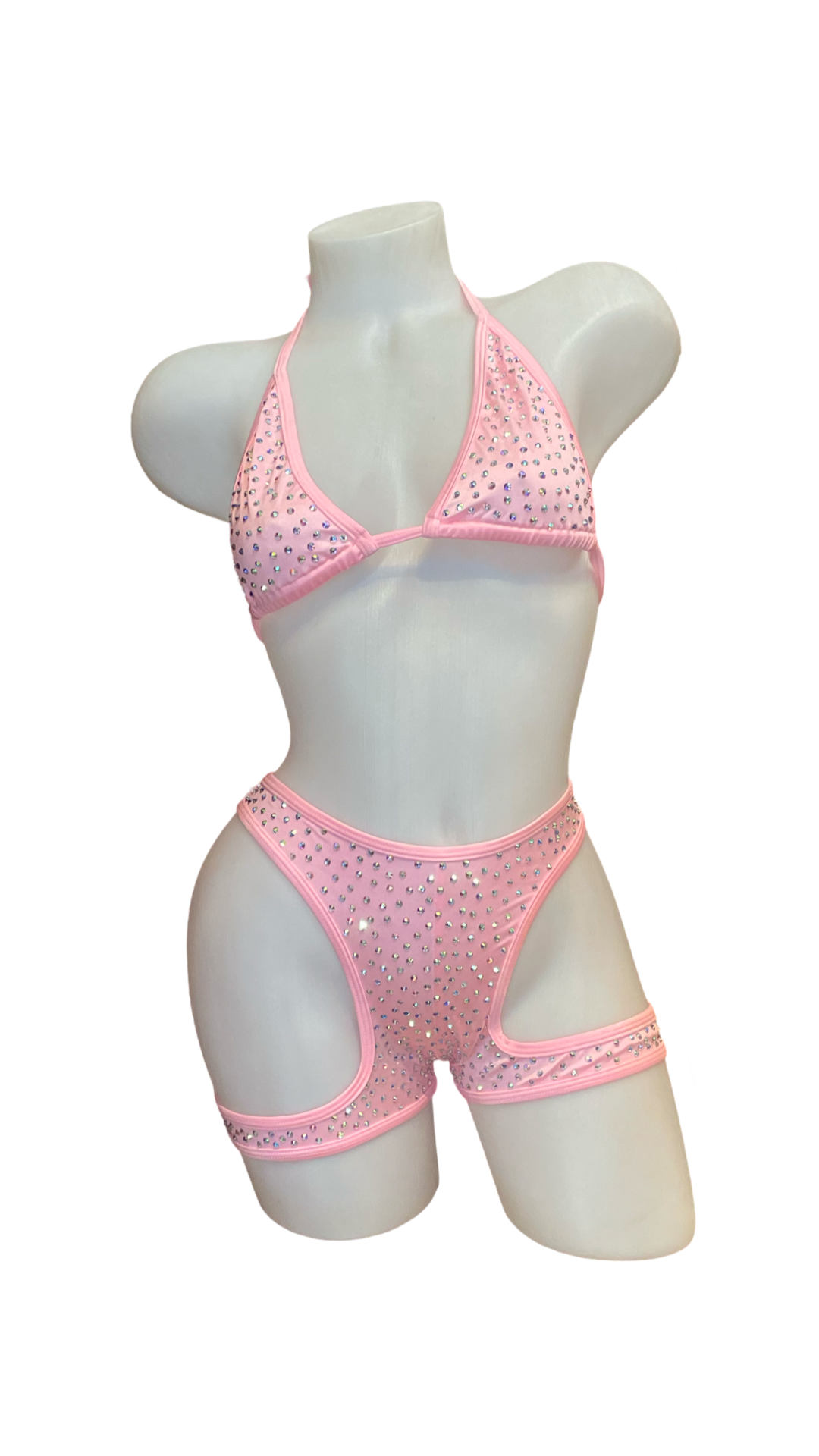 Rhinestone Triangle Top Booty Garter Shorts Baby Pink - Model Express Vancouver