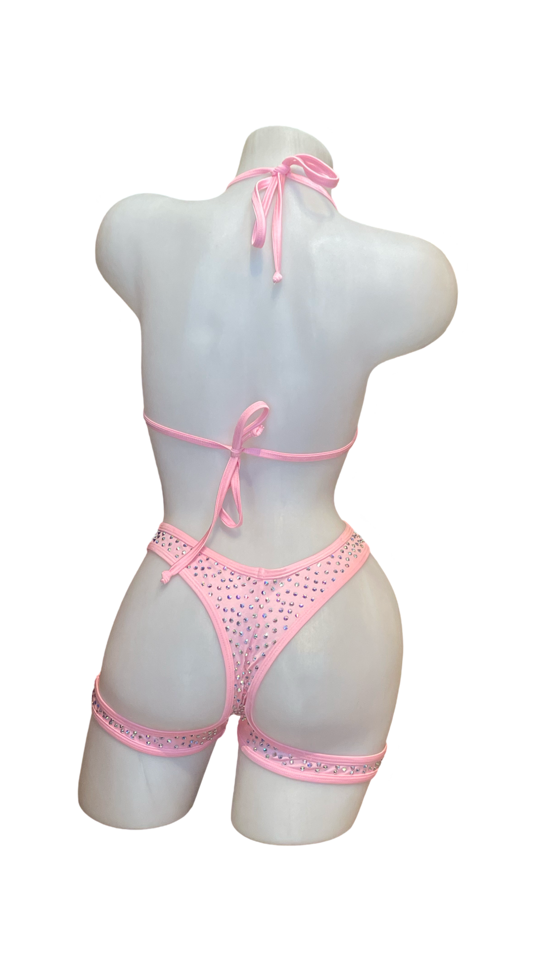 Rhinestone Triangle Top Booty Garter Shorts Baby Pink - Model Express Vancouver