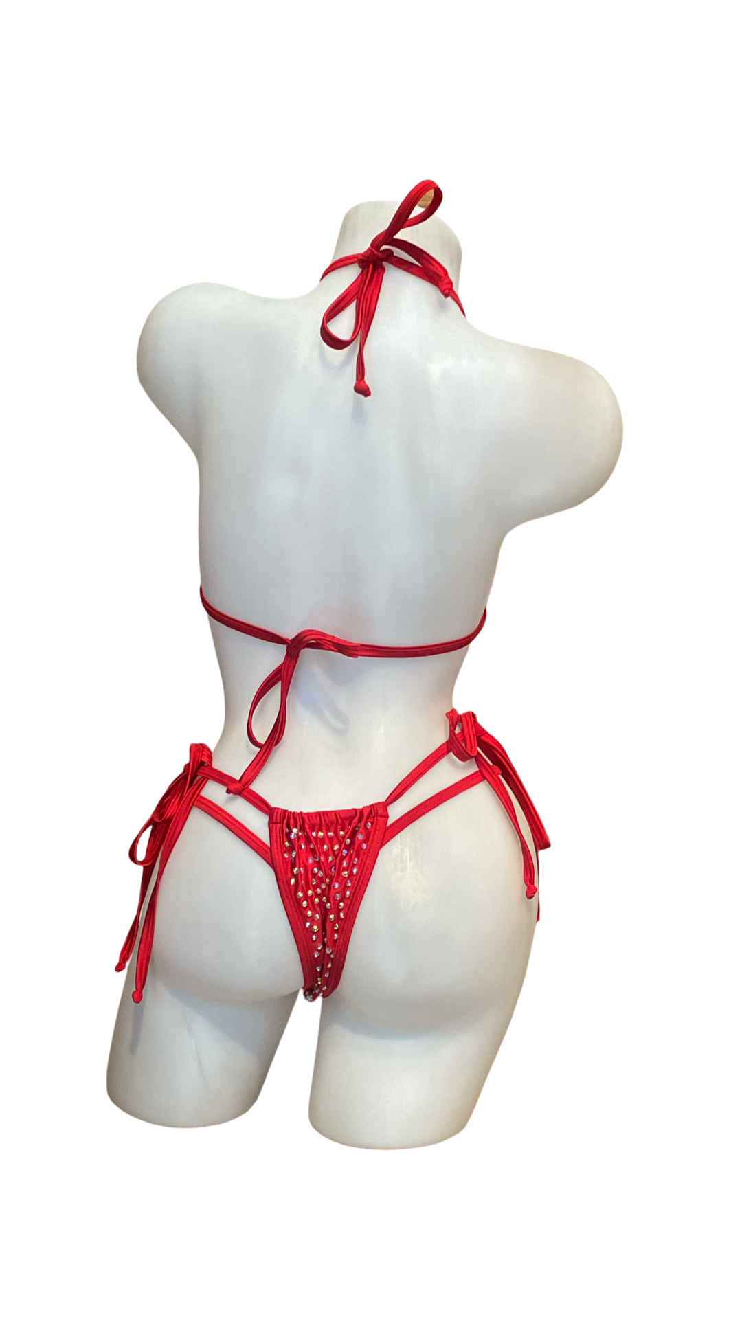 Rhinestone Tie Bottom Bikini Red - Model Express Vancouver