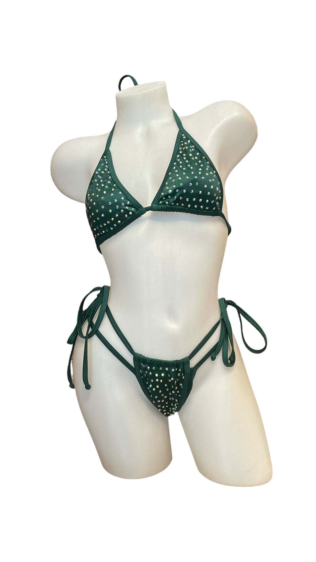Rhinestone Tie Bottom Bikini Forrest Green - Model Express Vancouver