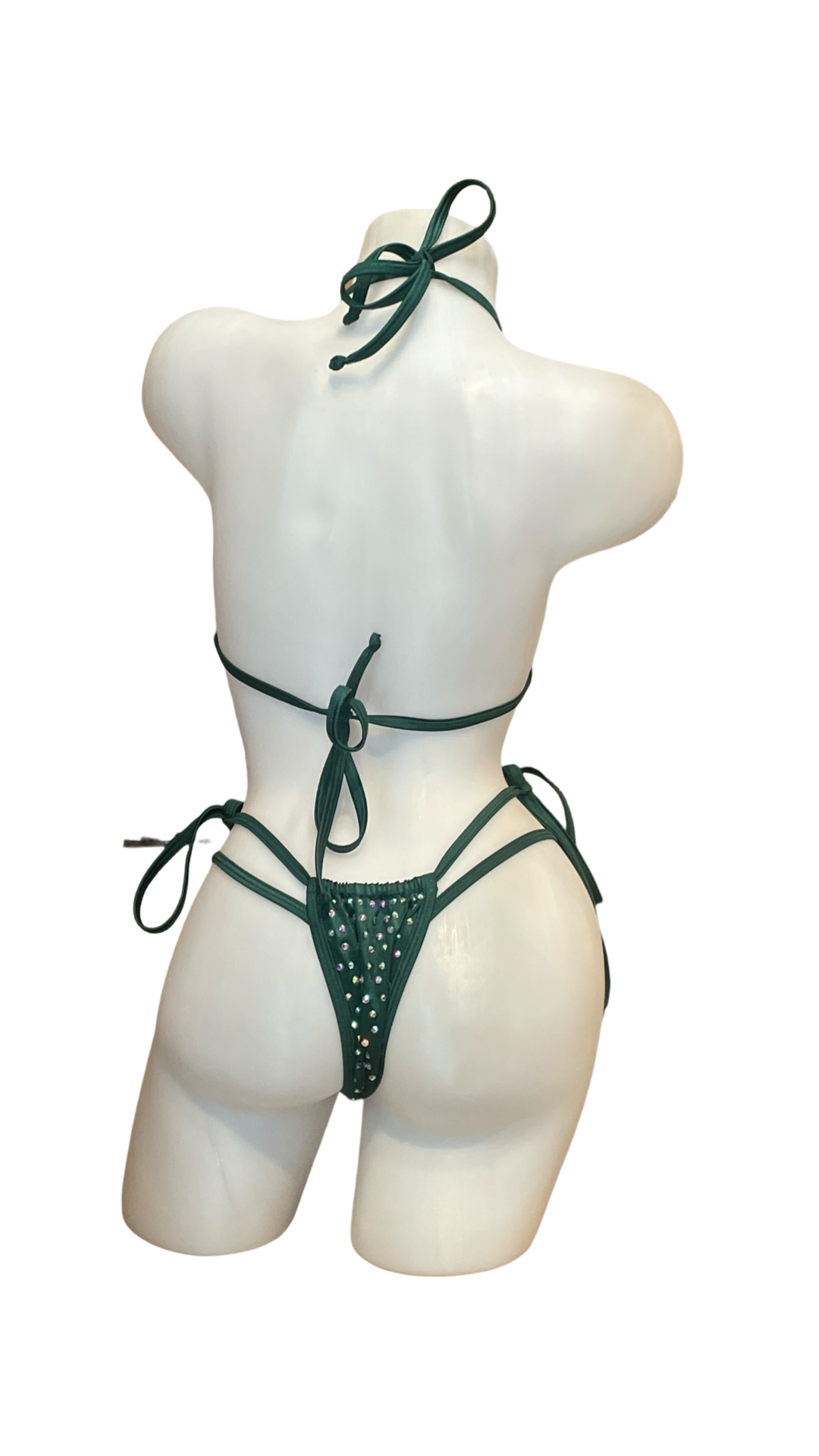 Rhinestone Tie Bottom Bikini Forrest Green - Model Express Vancouver