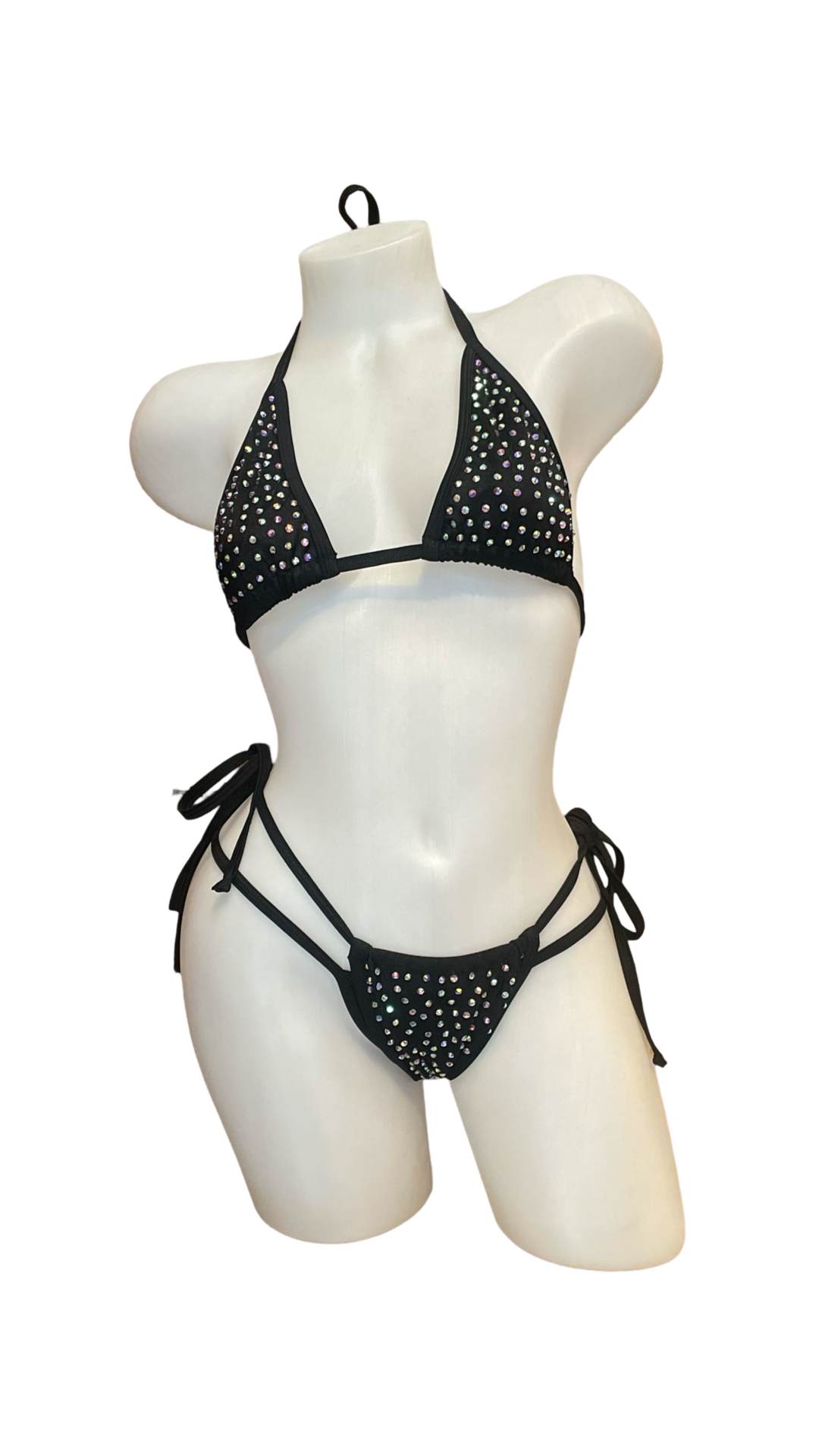 Rhinestone Tie Bottom Bikini Black - Model Express Vancouver