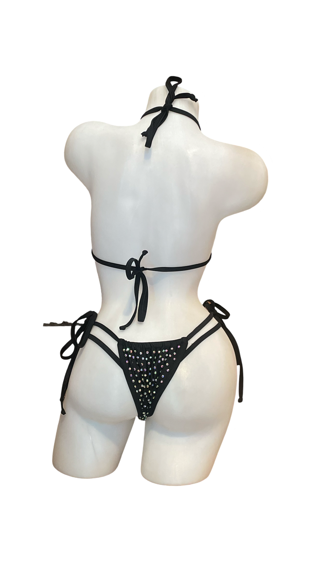 Rhinestone Tie Bottom Bikini Black - Model Express Vancouver