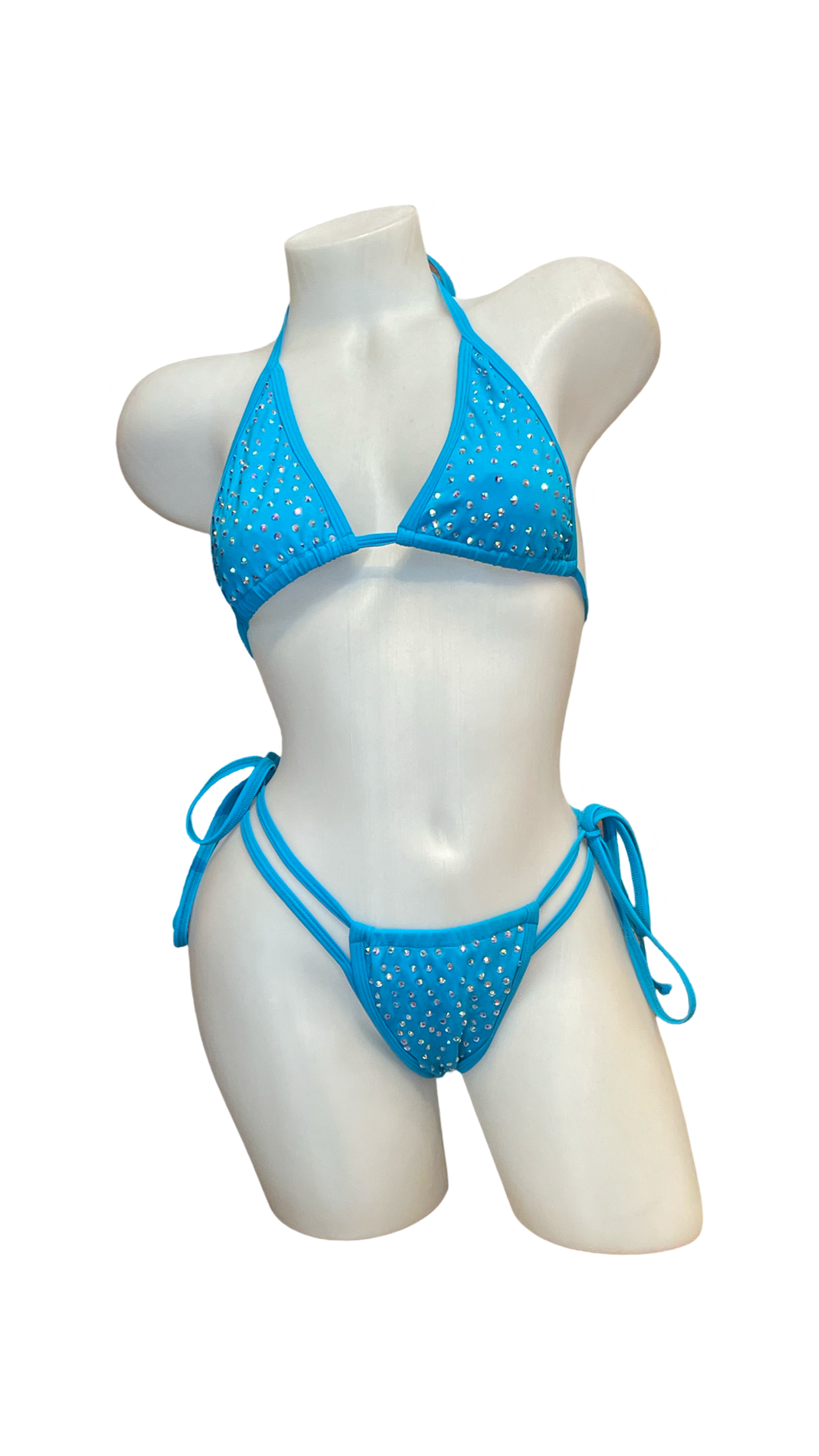 Rhinestone Tie Bottom Bikini Aqua - Model Express Vancouver