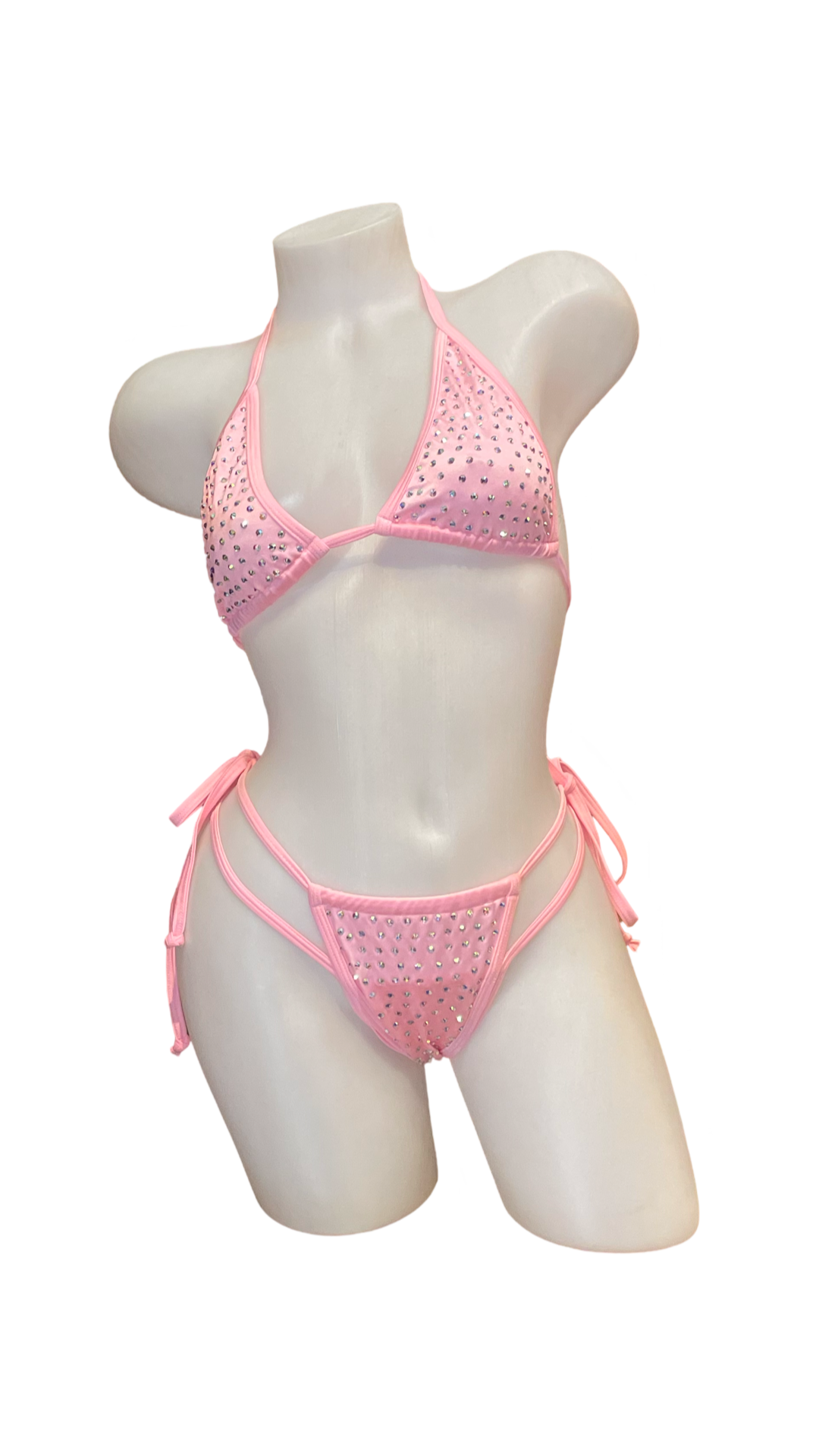 Rhinestone Tie Bottom Bikini Baby Pink - Model Express Vancouver