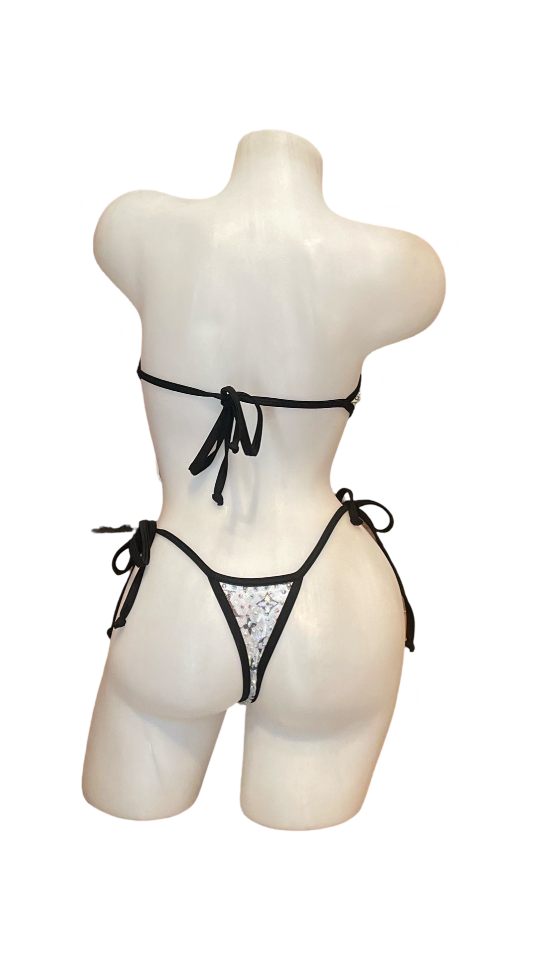 Rhinestone Tie Bandeau Bikini Black/Silver Design - Model Express Vancouver