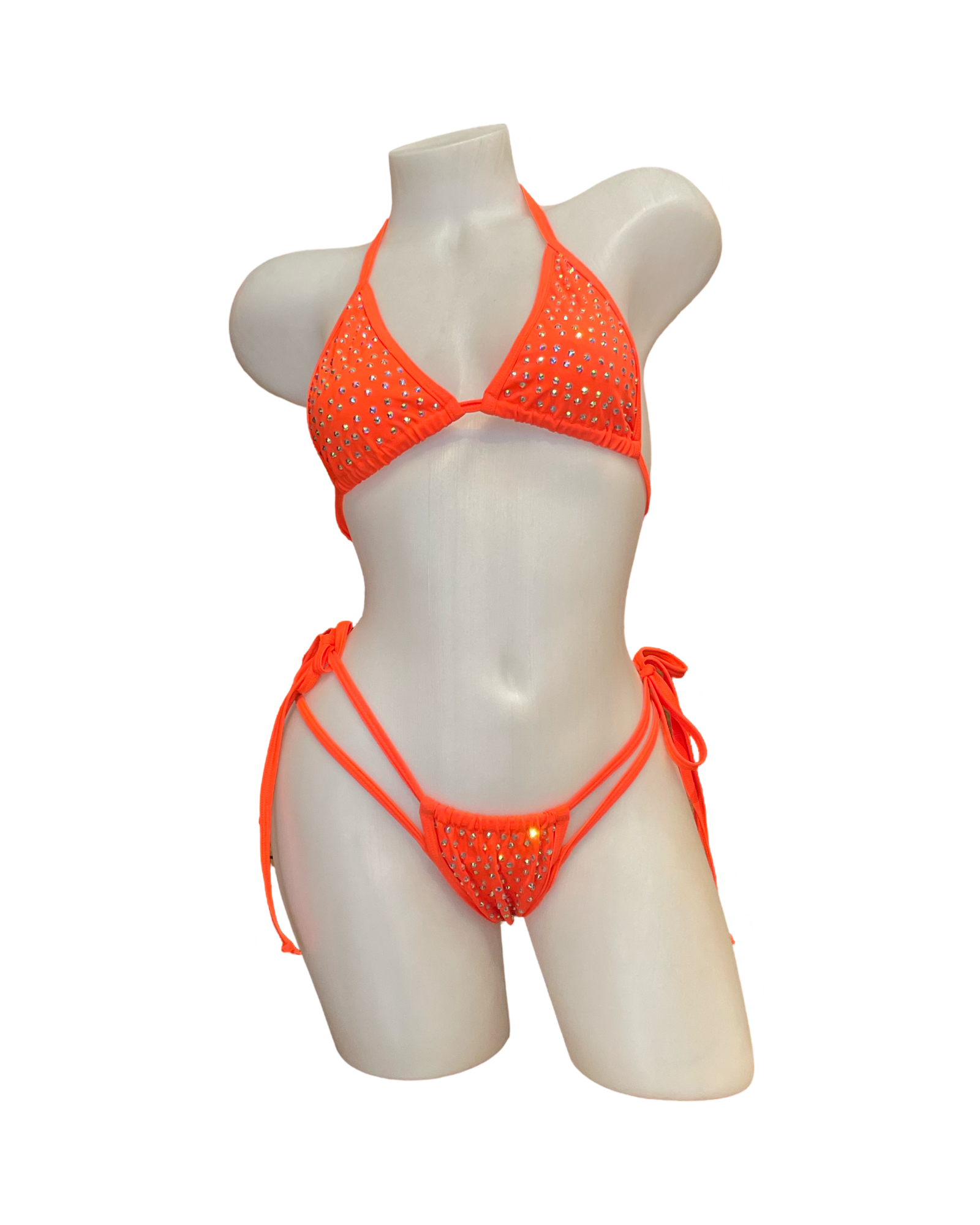 Rhinestone Tie Bottom Bikini Orange - Model Express Vancouver
