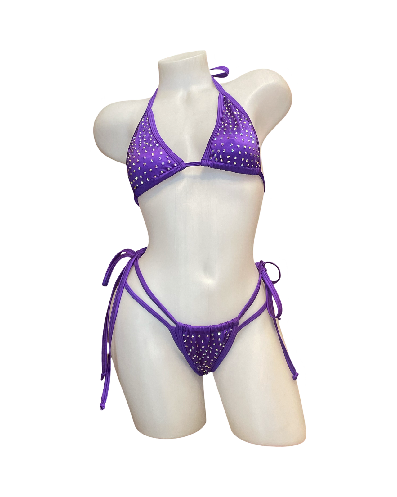 Rhinestone Tie Bottom Bikini Purple - Model Express Vancouver