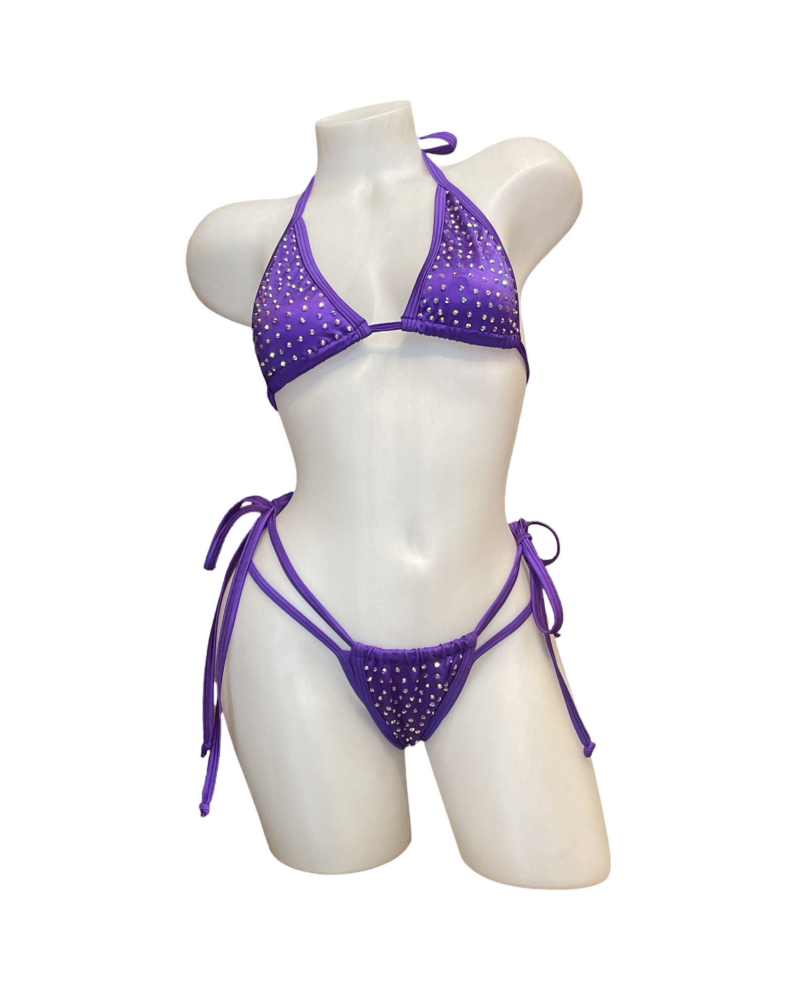 Rhinestone Tie Bottom Bikini Purple - Model Express Vancouver
