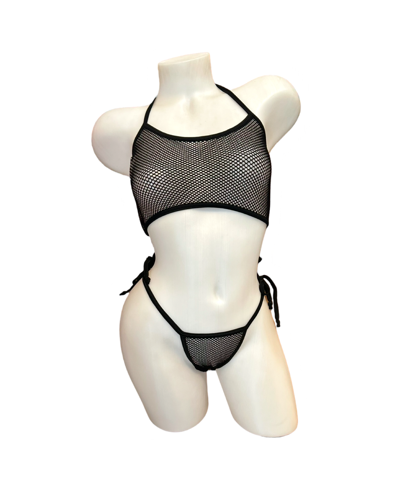 Fishnet Halter Bikini Set - Black